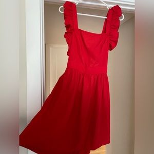Red Linen Ruffle Dress